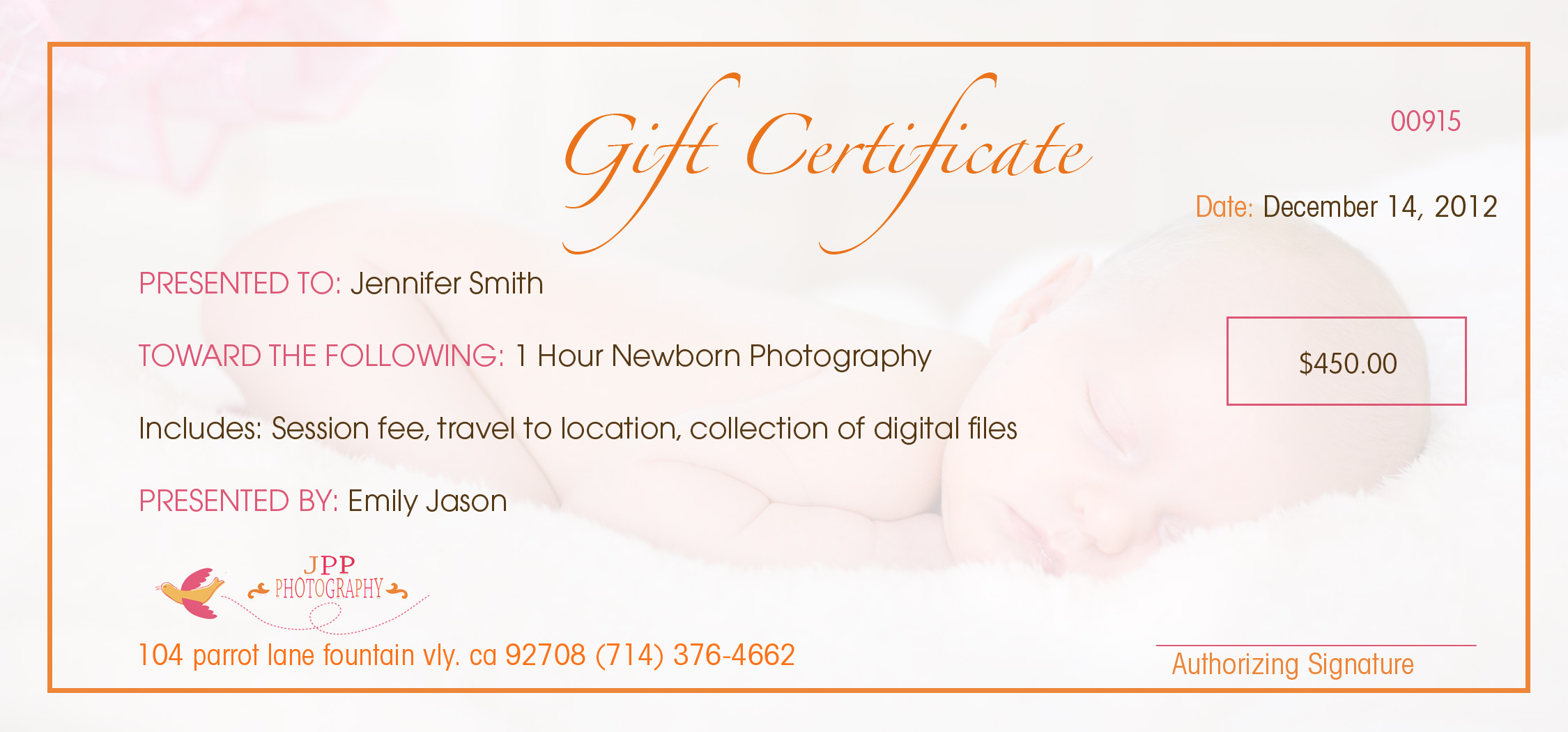 Baby Photography Gift Certificate 