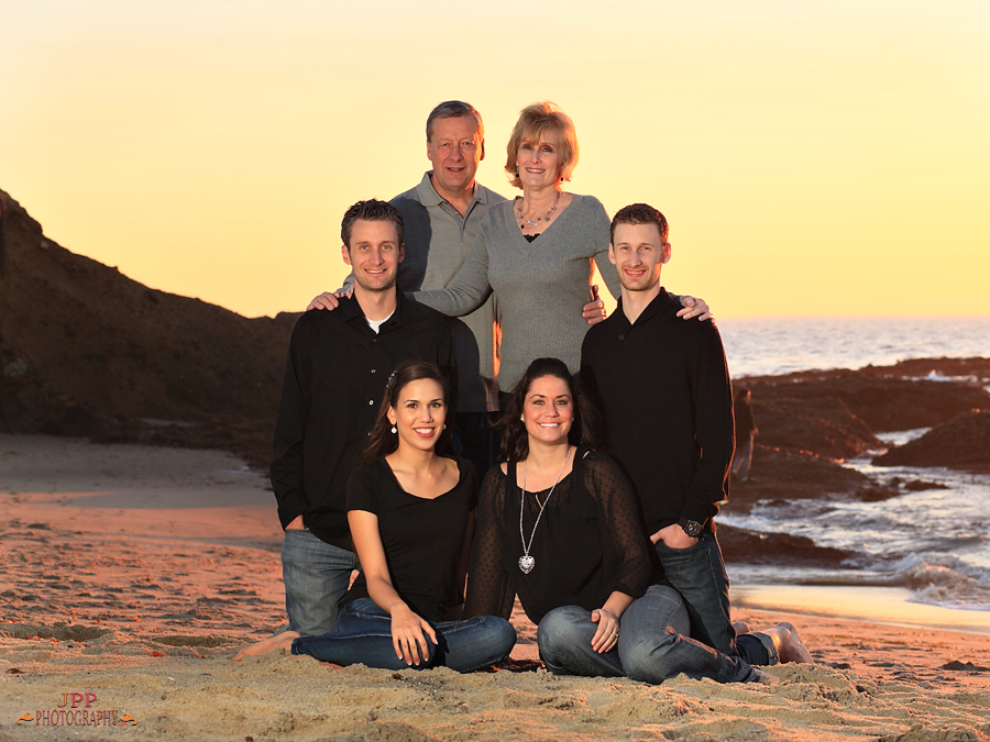 Sunset, California beach family portrait